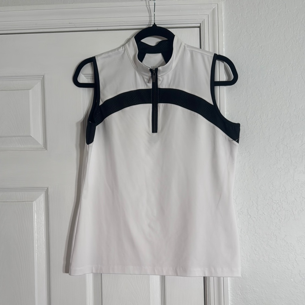 Tail White and Black Tank Top with Mandarin Collar